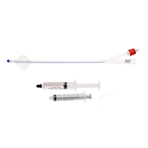 2-Way Female Length Nelaton Silicone Foley Catheter with Prefilled Syringe - 12CH - Pack of 5