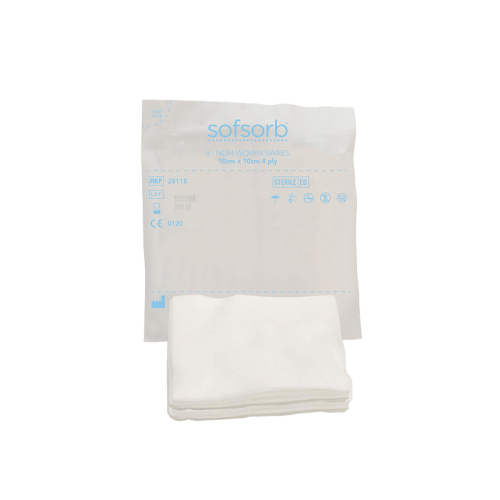 Sofsorb Swab 10cm 4 Ply Single-wrapped 5 Pack x 25