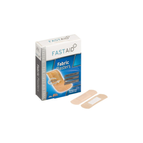 Fast Aid Antiseptic Fabric Plasters x 24 (Assorted In 4 Sizes), front product pack view