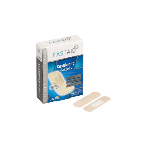 Fast Aid Cushioned Plasters x 20 (Assorted In 3 Sizes), front product pack view