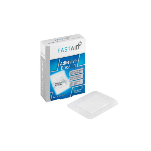 Fast Aid Non-Sterile Adhesive Dressing 6.5 x 8cm x 5, front product pack view