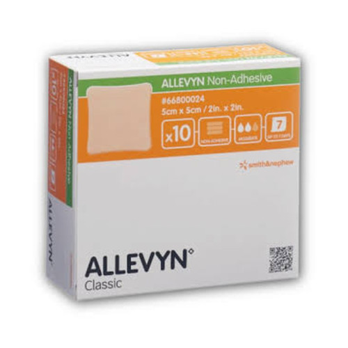 Allevyn Non-Adhesive Foam Dressings - 66800024 - 5cm x 5cm x 10, front/pack view