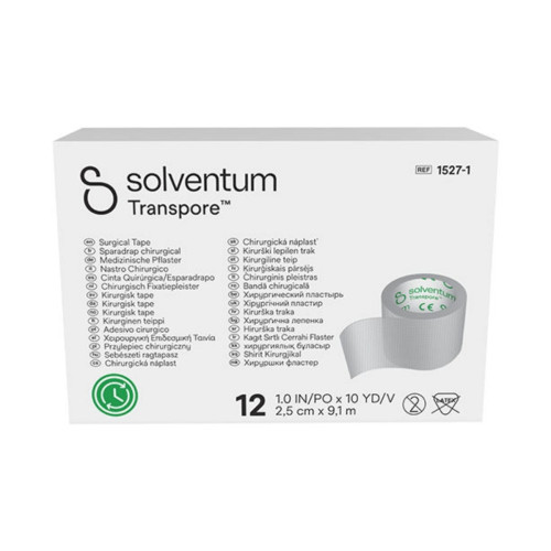 Transpore Clear Surgical Plastic Tape (2.5 x 9.1m) x 12, front product view