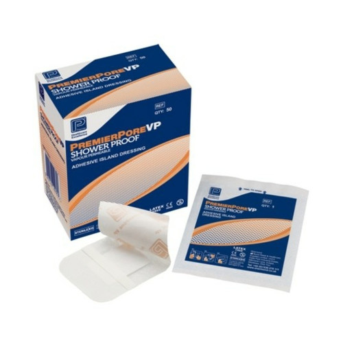 Primapore Adhesive Island Dressings -7135 - 8.3cm x 6cm x 50, front/pack view