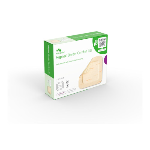 Mepilex Border Comfort Lite Foam Dressings - 582211 - 7.5cm x 7.5cm x 10, front/pack view