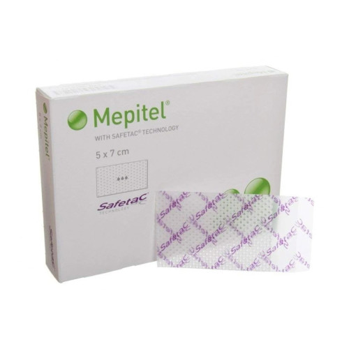 Mepitel Silicone Wound Contact Layer - 290500 - 5cm x 7cm x 5, front/pack view
