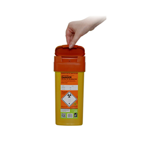 Sharps Bin Container 0.6ltr - Orange Lid