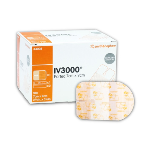 Opsite IV3000 Moisture-Responsive Intravenous Catheter Dressings - 7006 - 7cm x 9cm x 100, front/pack view