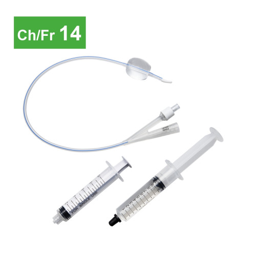 2-Way Silicone Foley Catheters with Tiemann Tip & Pre-Filled Syringe - 14CH - Pack of 5