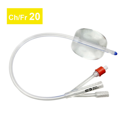 3-Way Silicone Foley Catheters with Straight Tip & 30-50ml Balloon - 20CH - Pack of 5 