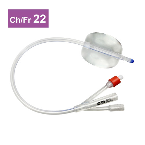 3-Way Silicone Foley Catheters with Straight Tip & 30-50ml Balloon - 22CH - Pack of 5 