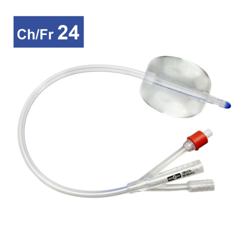 3-Way Silicone Foley Catheters with Straight Tip & 30-50ml Balloon - 24CH - Pack of 5 