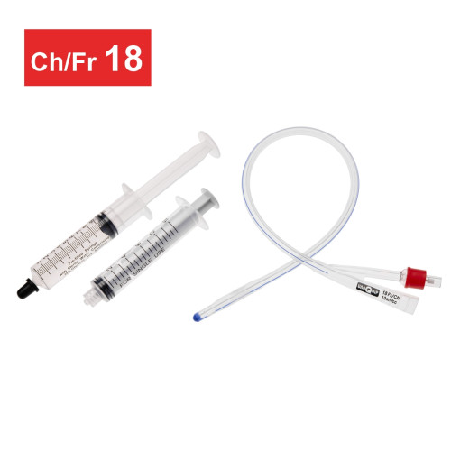 2-Way Silicone Foley Catheters Straight Tip, 10ml Balloon and Prefilled Syringe - 18CH - Pack of 5