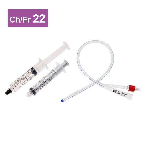 2-Way Silicone Foley Catheters Straight Tip, 10ml Balloon and Prefilled Syringe - 22CH - Pack of 5