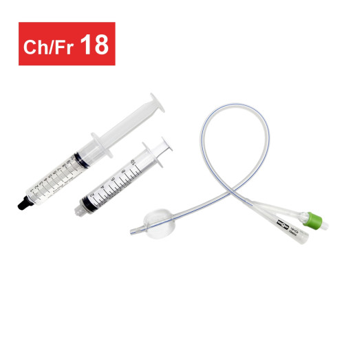 2-Way Open Tip Silicone Foley Catheter with Prefilled Syringe - 18CH - Pack of 5