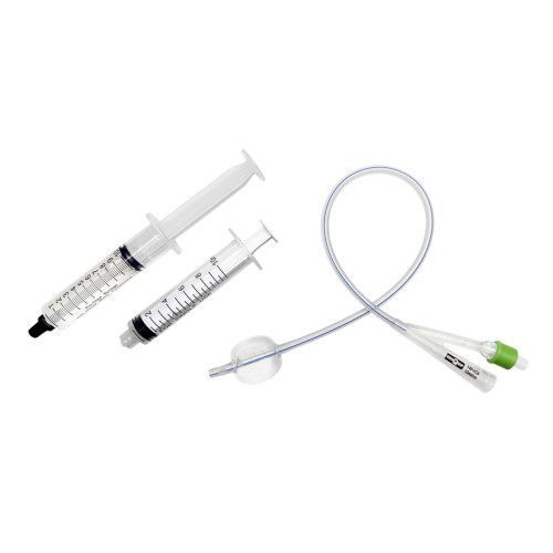 2-Way Open Tip Silicone Foley Catheter with Prefilled Syringe - 12CH - Pack of 5