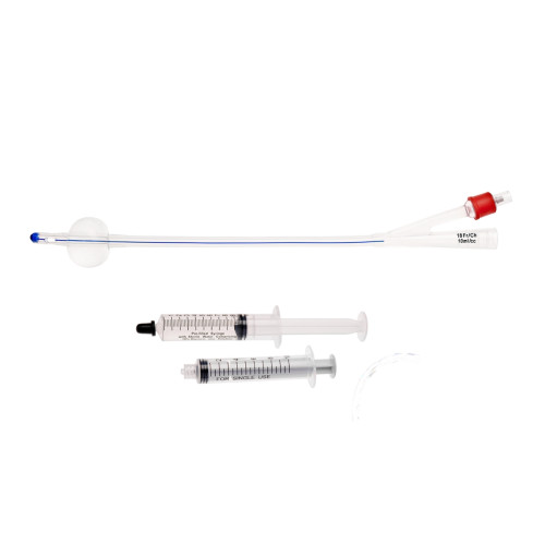 2-Way Female Length Nelaton Silicone Foley Catheter with Prefilled Syringe - 12CH - Pack of 5