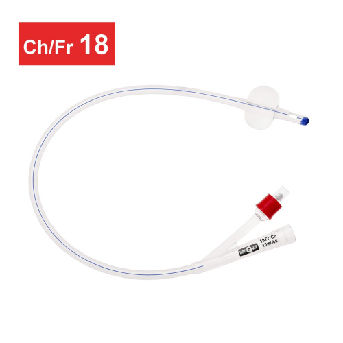 2-Way Silicone Foley Catheters Straight Tip, 10ml Balloon - Standard - 18CH - Pack of 10