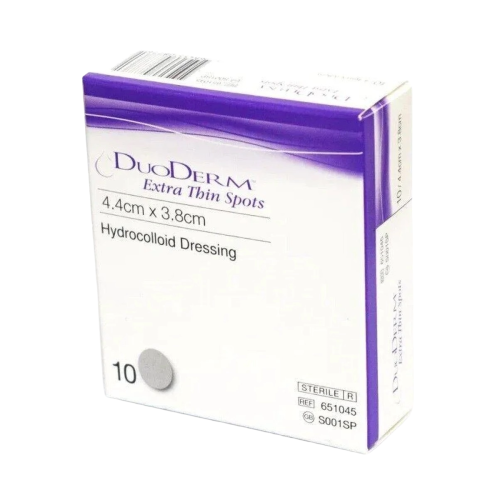 DuoDERM Extra Thin CGF Dressing - 651045 - 4.4cm x 3.8cm x 10, front/pack view