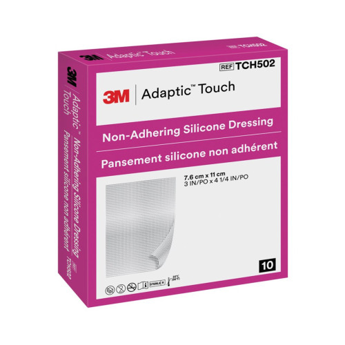Adaptic Touch Non-Adhering Silicone Dressings - TCH502 - Size 7.6cm x 11cm, front/pack view
