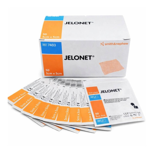 Jelonet Paraffin Gauze Dressings - 7403 - 5cm x 5cm x 50, front/pack view