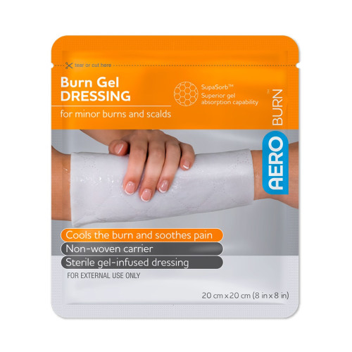 Aeroburn Sterile Gel Dressing - ABD20 - 20cm x 20cm, front/pack view