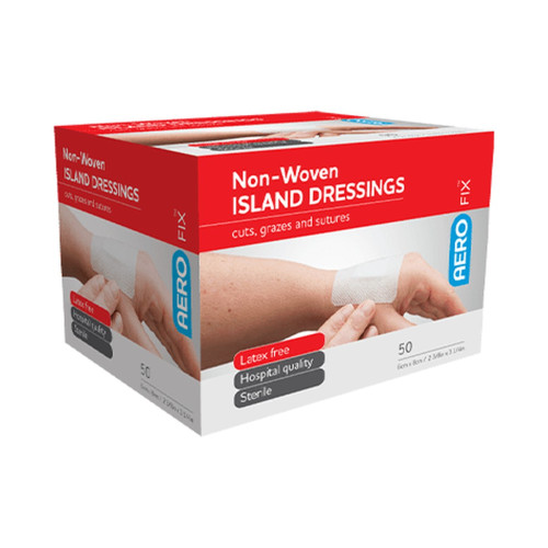 Aerofix Non-Woven Adhesive Island Dressings - AFID6S - 6cm x 8cm x 50, front/pack view