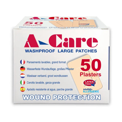 A-Care Washproof Plasters Large Patch (7.2cm x 1.9cm) x 50, primary view