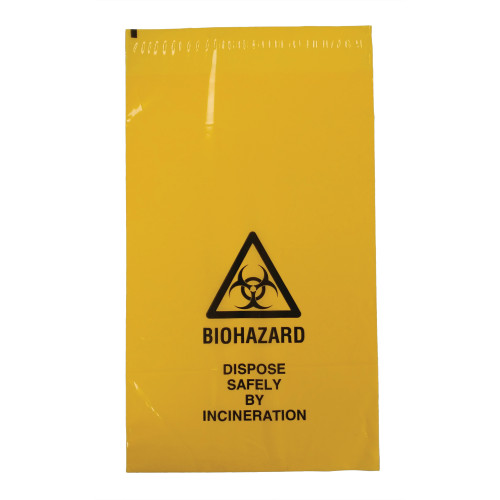 Yellow Biohazard Disposal Bag with Adhesive Strip - 205 x 360mm - Pack of 50